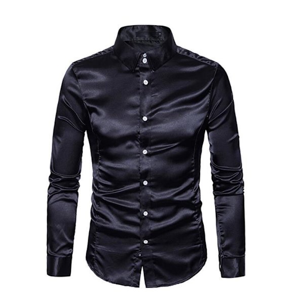 Casual enfärgad glänsande långärmad tröja för män Black m