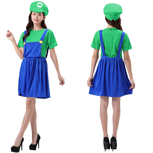 Mario-kostyme for menn, Super Mario-kostyme for barn og voksne Green-Girl S