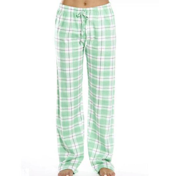 Naisten vyötäröllä nyörillä säädettävät ruudullinen pyjamahousut Green M