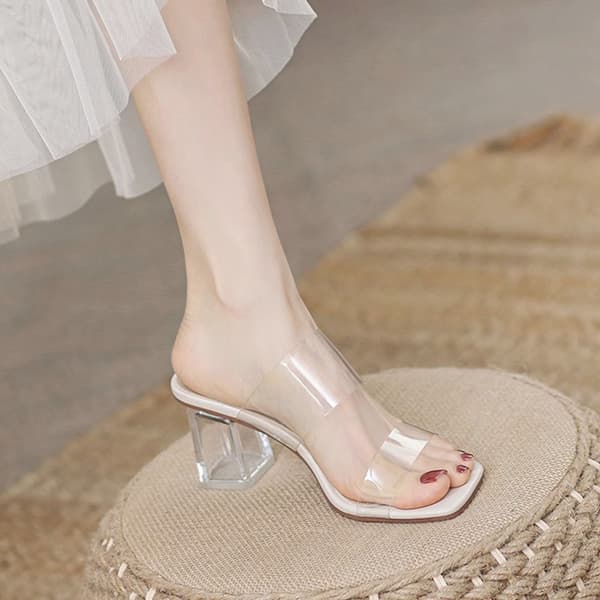Dam Sandaler Med Klack I Klar 7cm White 40