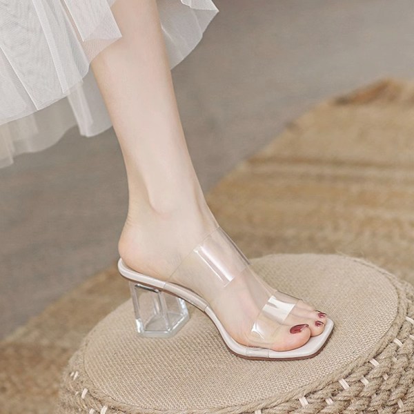 Kvindesandaler med klare hæle, transparente 7 cm White 40