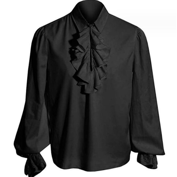 Mænds Victorian Ruffled Langærmet Skjorte Black M