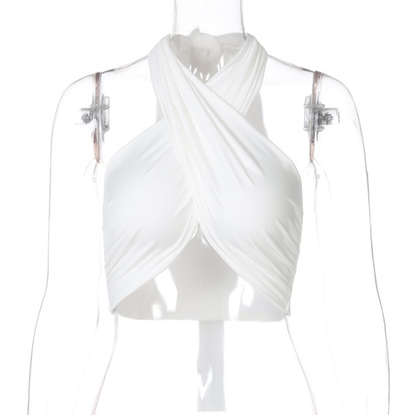 Sleeveless Cross Self Tie Backless Crop Top för kvinnor White