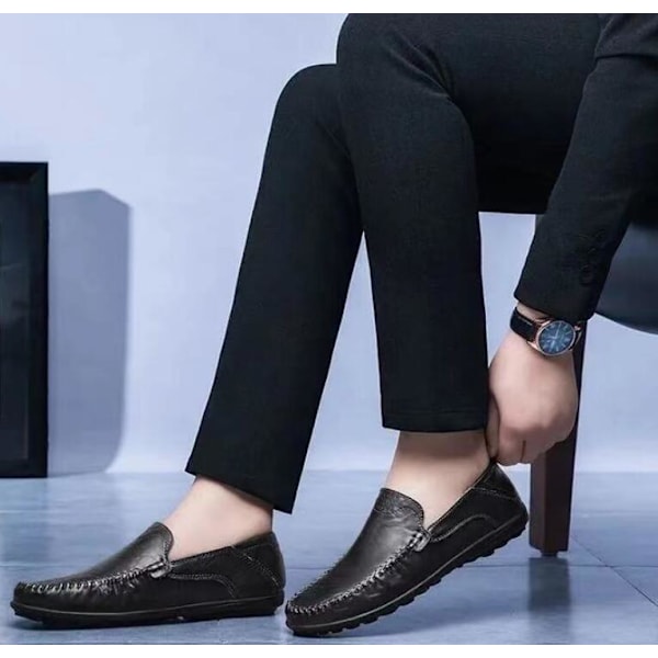 Mænds Casual Læder Fashion Slip-on Sko Black 41
