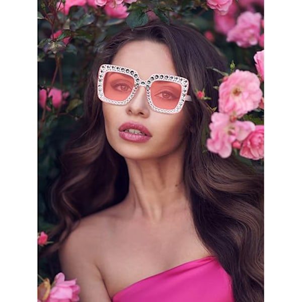 2 stk. Oversize Firkantede Glitrende Solbriller Retro Tykke Ramme Solbriller Pink+Black