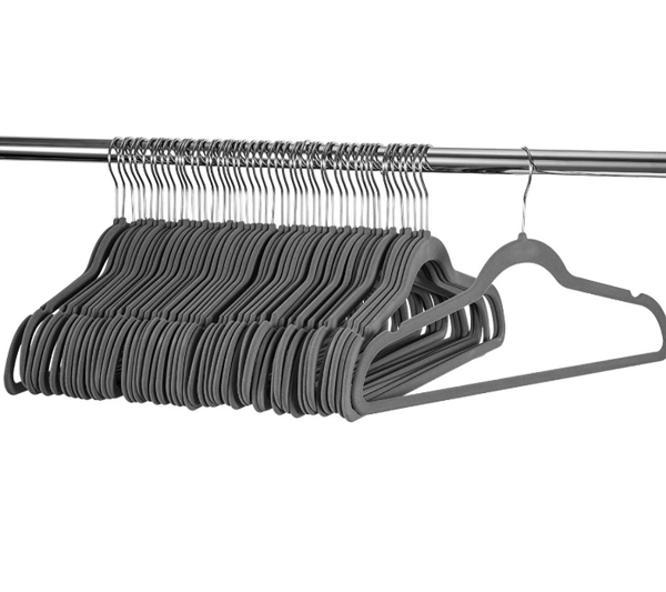 Halkfria sammetshängare, Kostymhängare (10-pack) grey