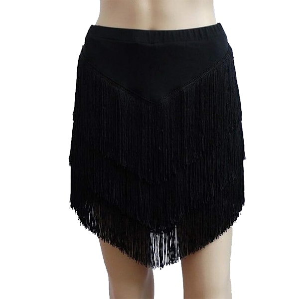 Kvinnors tofsar latin dans kjol, Salsa Tango Rumba danskläder Black XL