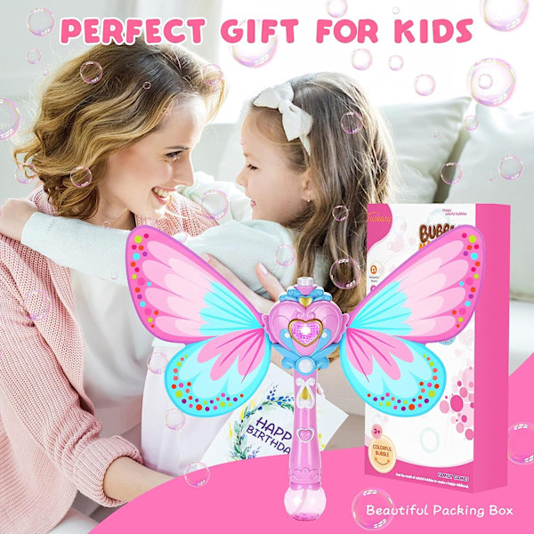 Bubble Machine för barn Butterfly Bubbles Wandblåsare Pink
