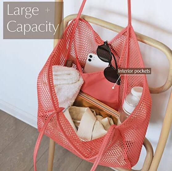 Mesh Beach Tote Damaxelhandväska orange