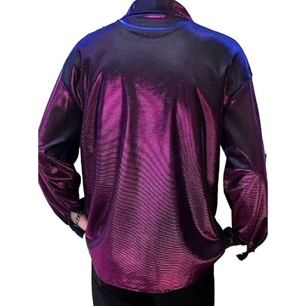 Miesten pitkähihaiset kiiltävät rennot kauluspaidat Purple XL