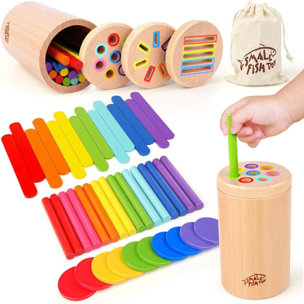Montessori Leksaker i Trä för Bebisar och Småbarn, Montessori Leksaker i Trä för Färgsortering polychrome