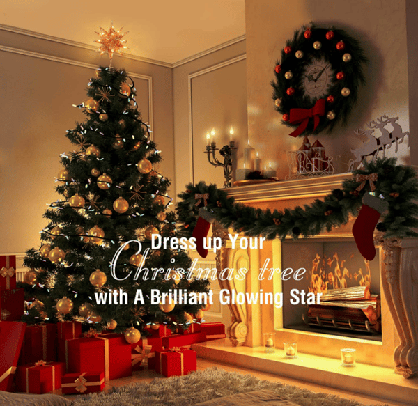Christmas Tree Topper, 3D Star Christmas Lights gold