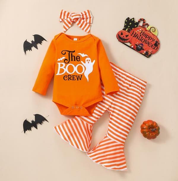 Halloween-set för flickor med pumpaprint, 3 delar Orange 80CM
