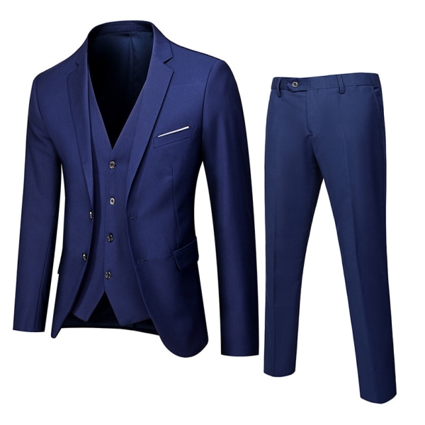 Herr 3-delad Slim Fit Suit Set, solid jacka västbyxor Navy blue XL