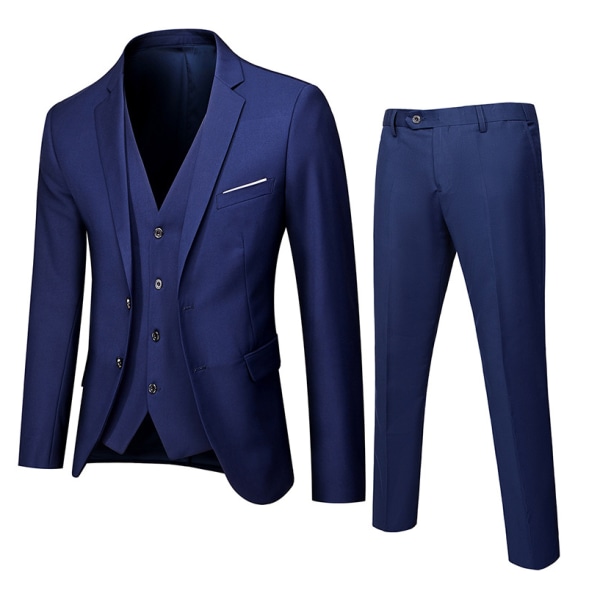 Herrar 3-delad Slim Fit Kostymset, Solid Jacka Väst Byxor Navy blue S