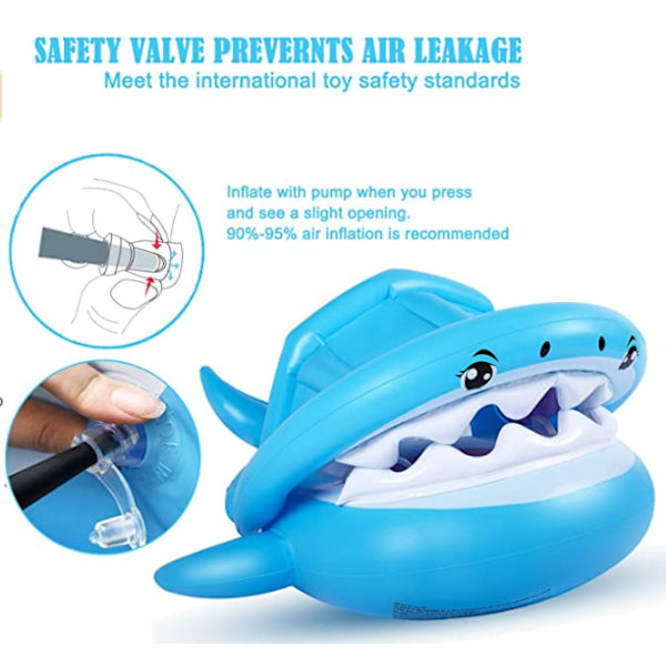 Baby Pool Float Uppblåsbar Shark Simflot med kapell blue