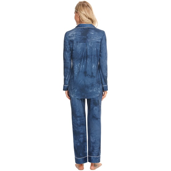 Pyjamas Set för Kvinnor, Långärmad, Knappar, Nattkläder, Bomull, Pj-Set Blue 2XL