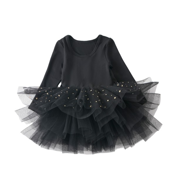 Tyttöjen pitkähihainen glitteritanssibaletti Tutu-trikoomekko Black L