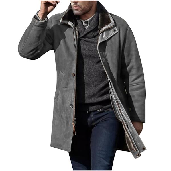 Trenchcoat för män varm vinterjacka överrock grey M