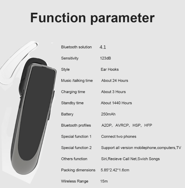 Bluetooth Earpiece V5.0 trådlöst handsfree-headset black