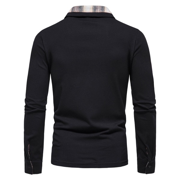 Långärmad rutig lapptröja för män Lapel Casual Shirt Black L