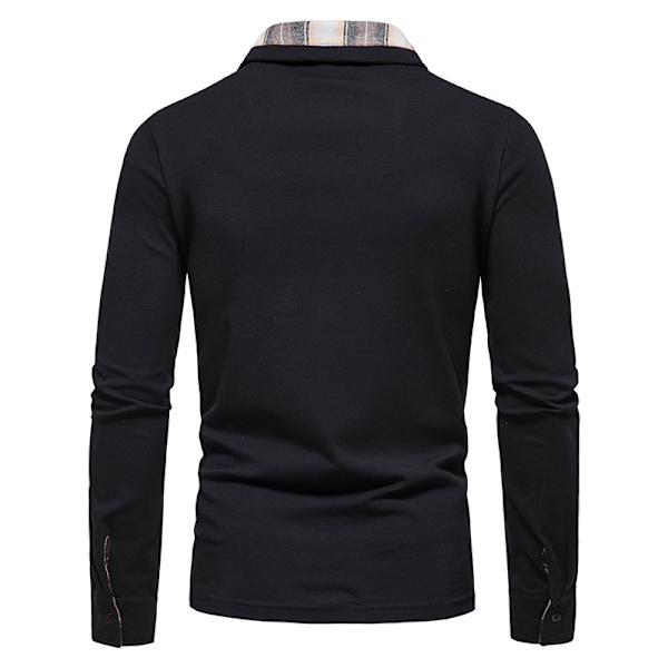 Mænds Langærmet Plaid Patchwork Lapel Casual Skjorte Black M