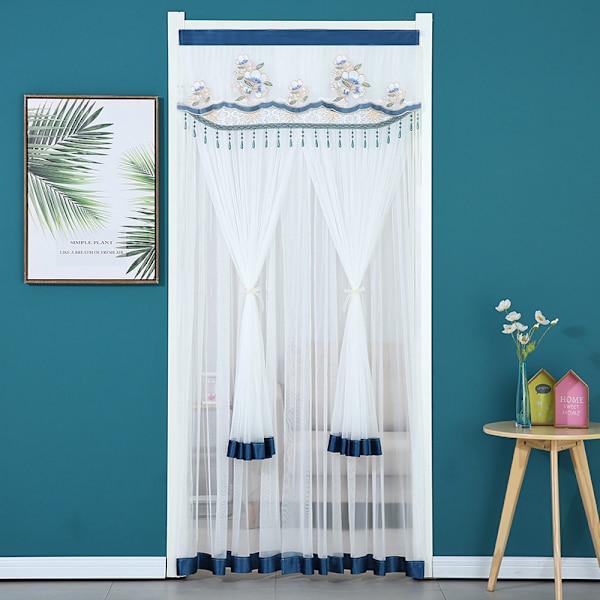 Vit fransk dörrgardin blommigt skirt fönster color3 90*210cm