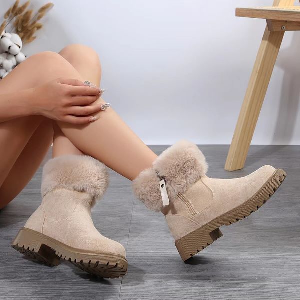 Talvisten liukkautta estävät paksuhkot ja pehmeät naisten lumisaappaat Beige 41