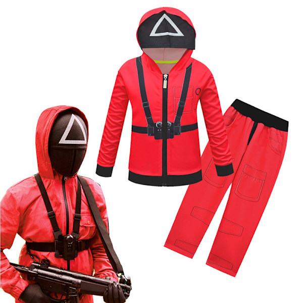 Barn Squid Game Kostyme Trekant Vakt Unisex Jumpsuit Sett 140cm