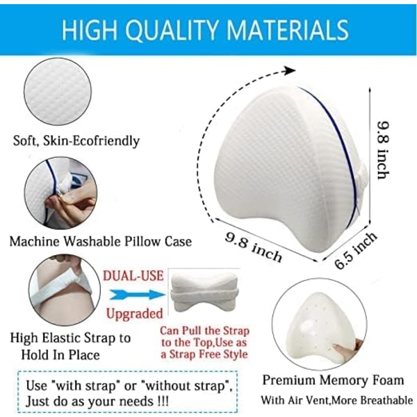 Benkudde Ergonomisk sovkuddar på sidan Memory Foam Knäkudde White
