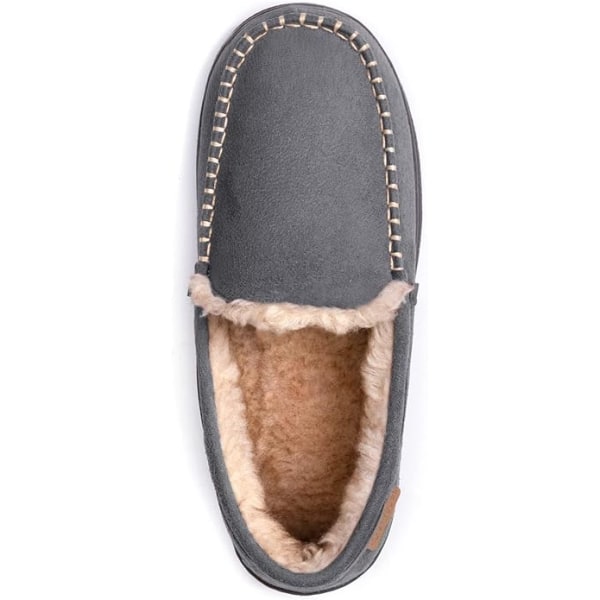 Slip On Moccasin-tofflor för män, inomhus/utomhus varma luddiga bekväma husskor Grey 7-8