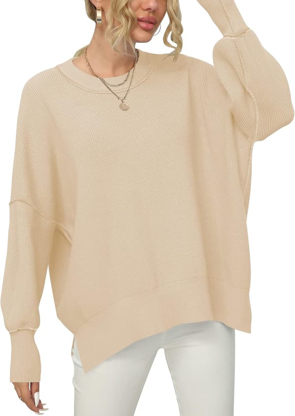 Dame Rundhals Trøje med Batwing Ærmer Khaki M