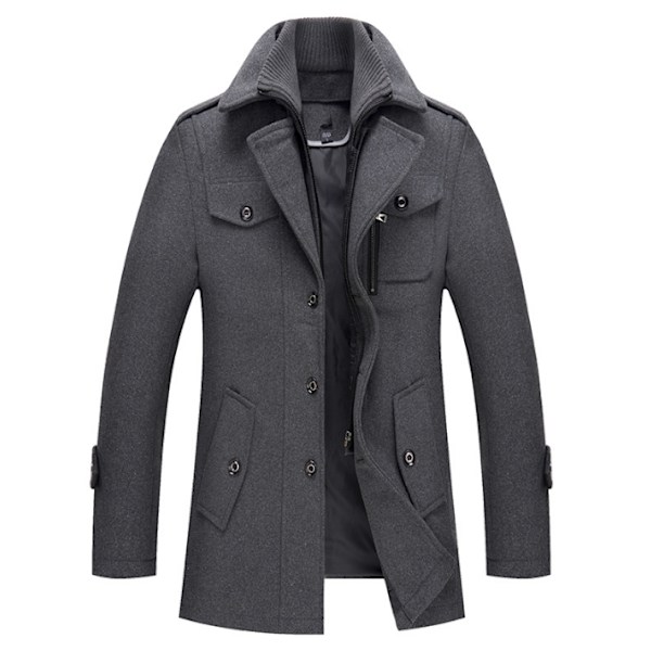 Enkelknäppt Military Peacoat i ull för män grey M