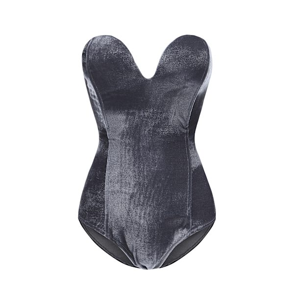 Kvinders V-hals Sexy Fløjls Strapless Bodysuit Jumpsuit Sød Hjerteformet Dyb Gray M