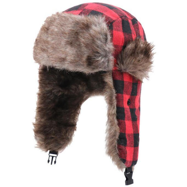 Rutig Aviator Fur Trapper Hat för kvinnor män red