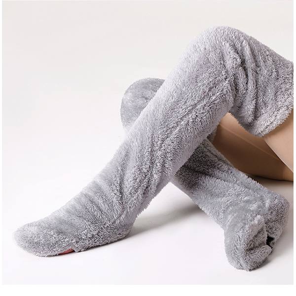 Mysiga Sockor, Knähöga Toffelsockor, Damvinterstrumpor Över Knäet, Fuzzy Långa Strumpor Light Grey