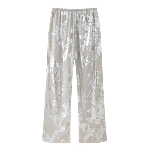 2024 Kvinders Alsidige Afslappet Mid Waist Sagging Bukser Metal Trykt silver M