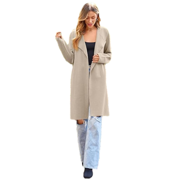 Dame Lang Uldbluser Cardigan Let Casual Frakke Beige M