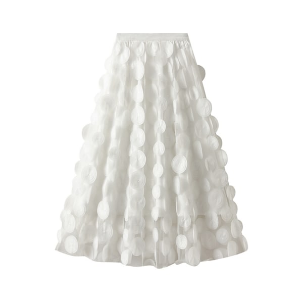 Dame Tyll Midi Skjørt 3D Polkadot Mesh Skjørt A-Linje White