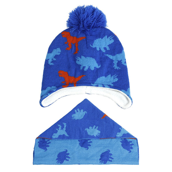 Barnmössa med Pompom Stickad Hatt Mysig Foder Vinter Skallehatt Blue 1-3 Years