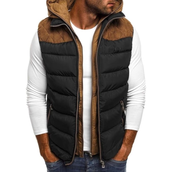 Mænds Dobbelt Lynlås Vest Hoodie, Efterår Vinter Frakke Black 5XL