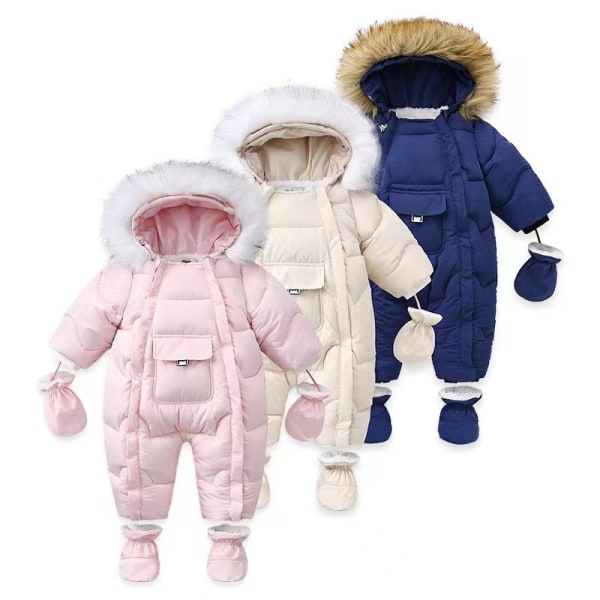 Baby Snow Suit Bedårande Hoodie Jumpsuit Winter beige 12M-18M
