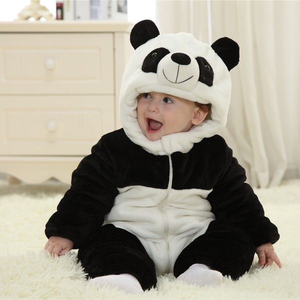 Unisex Baby Panda Kostym Flanell Hooded Jumpsuit panda 59cm