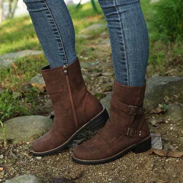 Dam Biker Boots Mid Calf Motorcykel Mode Boots Coffee 36