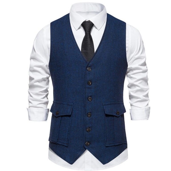 Casual enkelknäppt kostymväst för män Blue S