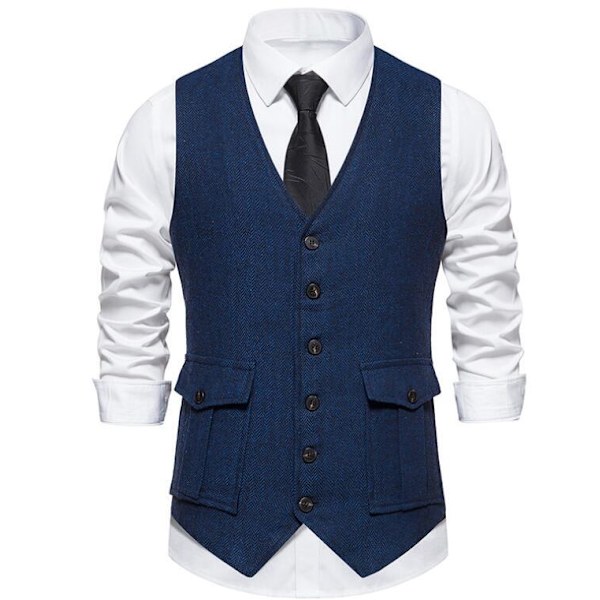 Herrar Casual Singelknäppt Väst Blue 2XL