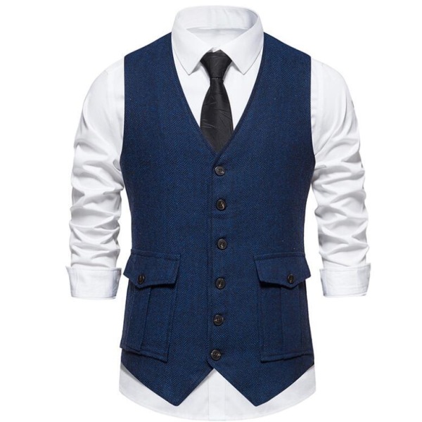 Herre Casual Singelbryst Vest Blue 2XL