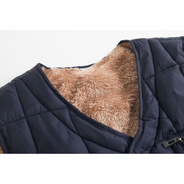 Herrar Friluftsliv Stå Krage Fleece Jacka Väst Casual Vadderad Väst Jackor Navy 2X