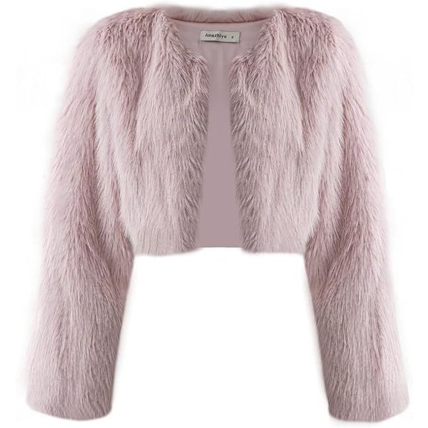 Kvinnors Mode Klippt Konstpälsjacka Långärmad Öppen Fram Kort Kavaj Pink L
