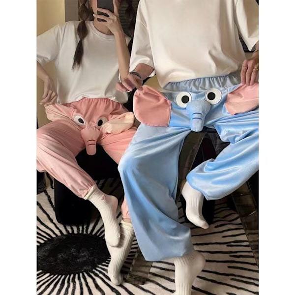 Roliga Elefant Pyjamasbyxor, Söta Tredimensionella Parpyjamasbyxor Blue S